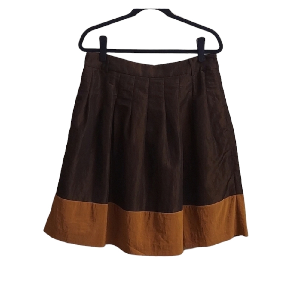 Nine WEST Color Block Satin Pleated A Line Skirt